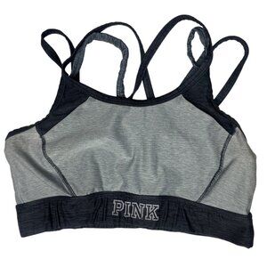 Victorias Secret PINK Strappy Sports Bra Size M Gray &‎ Black Polyester/Elastane